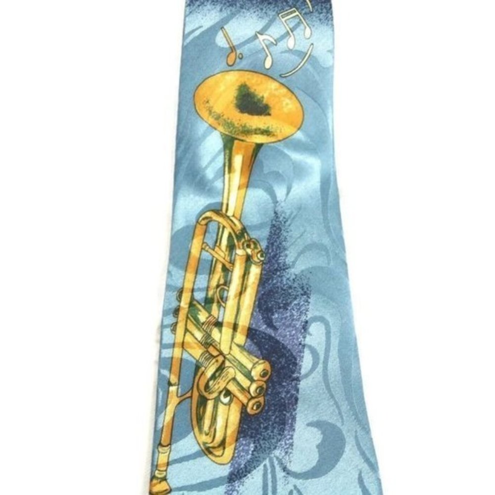 Steven Harris Tie Necktie Trumpet Instrument Music Musical Band‎ Blue Gold